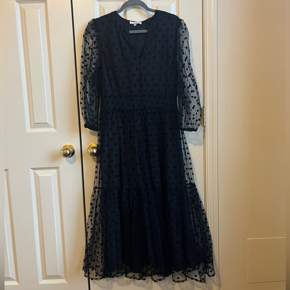 Black polka dot midi dress
